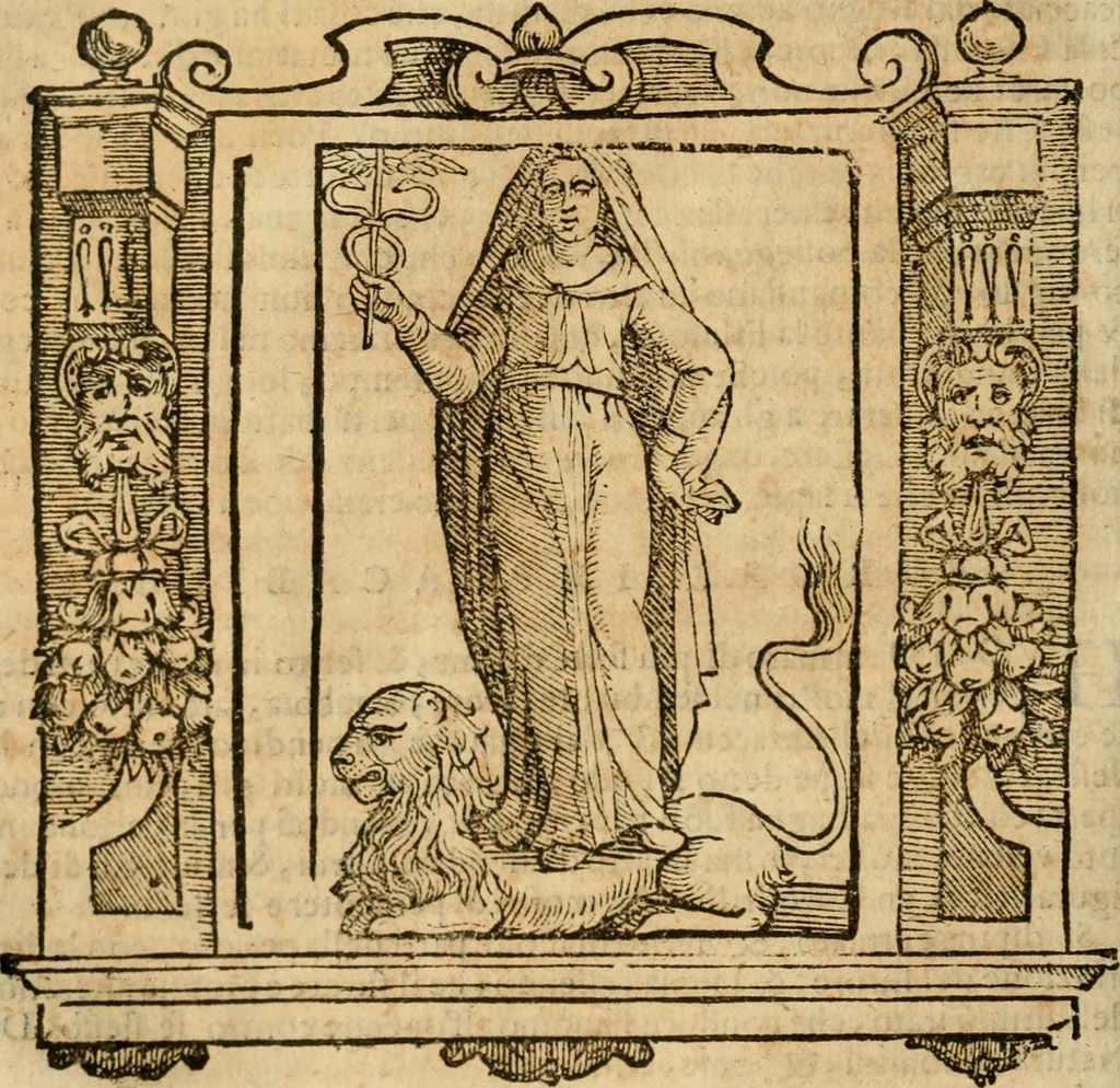 An illustration from Iconologia di Cesare Ripa perugino, cavre. de sti. Mauritio, e Lazzaro : nella quale si descriuono diuerse imagini di virtù, vitij, affetti, passioni humane, arti, discipline, humori, elementi, corpi celesti, prouincie d'Italia, fiumi, tutte le parti del mondo, ed altere infinite materie : opera vtile ad oratori, predicatori, poeti, pittori, scultori, disegnatori, e ad ogni studioso .., 1613, leaf 299