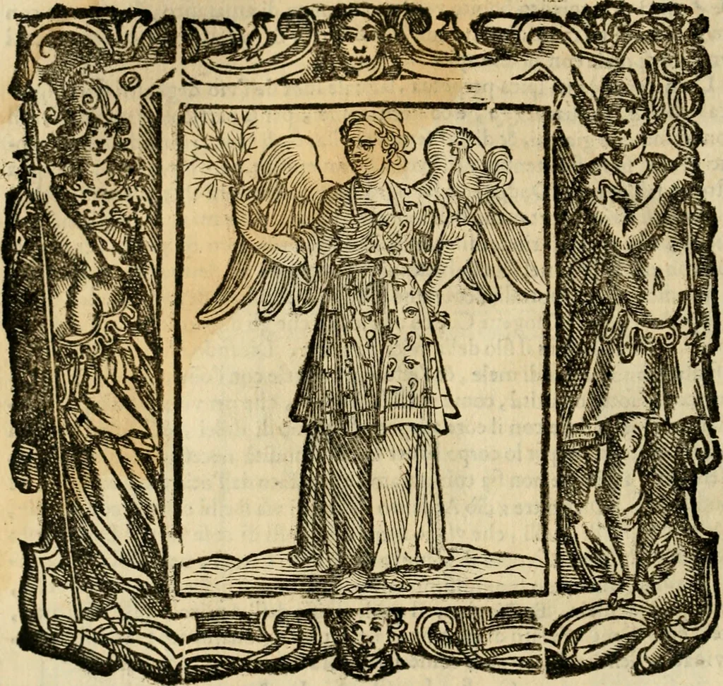 An illustration from Iconologia di Cesare Ripa perugino, cavre. de sti. Mauritio, e Lazzaro : nella quale si descriuono diuerse imagini di virtù, vitij, affetti, passioni humane, arti, discipline, humori, elementi, corpi celesti, prouincie d'Italia, fiumi, tutte le parti del mondo, ed altere infinite materie : opera vtile ad oratori, predicatori, poeti, pittori, scultori, disegnatori, e ad ogni studioso .., 1613, leaf 301