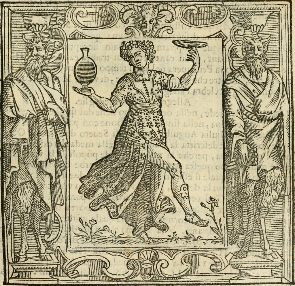 An illustration from Iconologia di Cesare Ripa perugino, cavre. de sti. Mauritio, e Lazzaro : nella quale si descriuono diuerse imagini di virtù, vitij, affetti, passioni humane, arti, discipline, humori, elementi, corpi celesti, prouincie d'Italia, fiumi, tutte le parti del mondo, ed altere infinite materie : opera vtile ad oratori, predicatori, poeti, pittori, scultori, disegnatori, e ad ogni studioso .., 1613, leaf 34