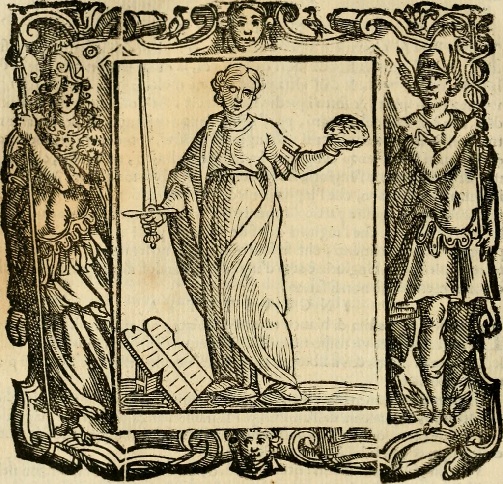 An illustration from Iconologia di Cesare Ripa perugino, cavre. de sti. Mauritio, e Lazzaro : nella quale si descriuono diuerse imagini di virtù, vitij, affetti, passioni humane, arti, discipline, humori, elementi, corpi celesti, prouincie d'Italia, fiumi, tutte le parti del mondo, ed altere infinite materie : opera vtile ad oratori, predicatori, poeti, pittori, scultori, disegnatori, e ad ogni studioso .., 1613, leaf 353