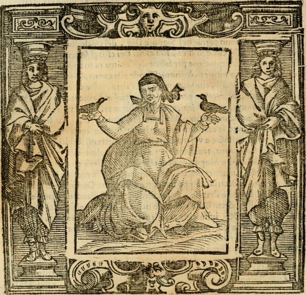 An illustration from Iconologia di Cesare Ripa perugino, cavre. de sti. Mauritio, e Lazzaro : nella quale si descriuono diuerse imagini di virtù, vitij, affetti, passioni humane, arti, discipline, humori, elementi, corpi celesti, prouincie d'Italia, fiumi, tutte le parti del mondo, ed altere infinite materie : opera vtile ad oratori, predicatori, poeti, pittori, scultori, disegnatori, e ad ogni studioso .., 1613, leaf 359