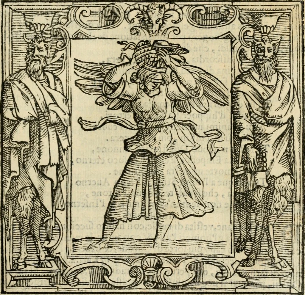 An illustration from Iconologia di Cesare Ripa perugino, cavre. de sti. Mauritio, e Lazzaro : nella quale si descriuono diuerse imagini di virtù, vitij, affetti, passioni humane, arti, discipline, humori, elementi, corpi celesti, prouincie d'Italia, fiumi, tutte le parti del mondo, ed altere infinite materie : opera vtile ad oratori, predicatori, poeti, pittori, scultori, disegnatori, e ad ogni studioso .., 1613, leaf 36