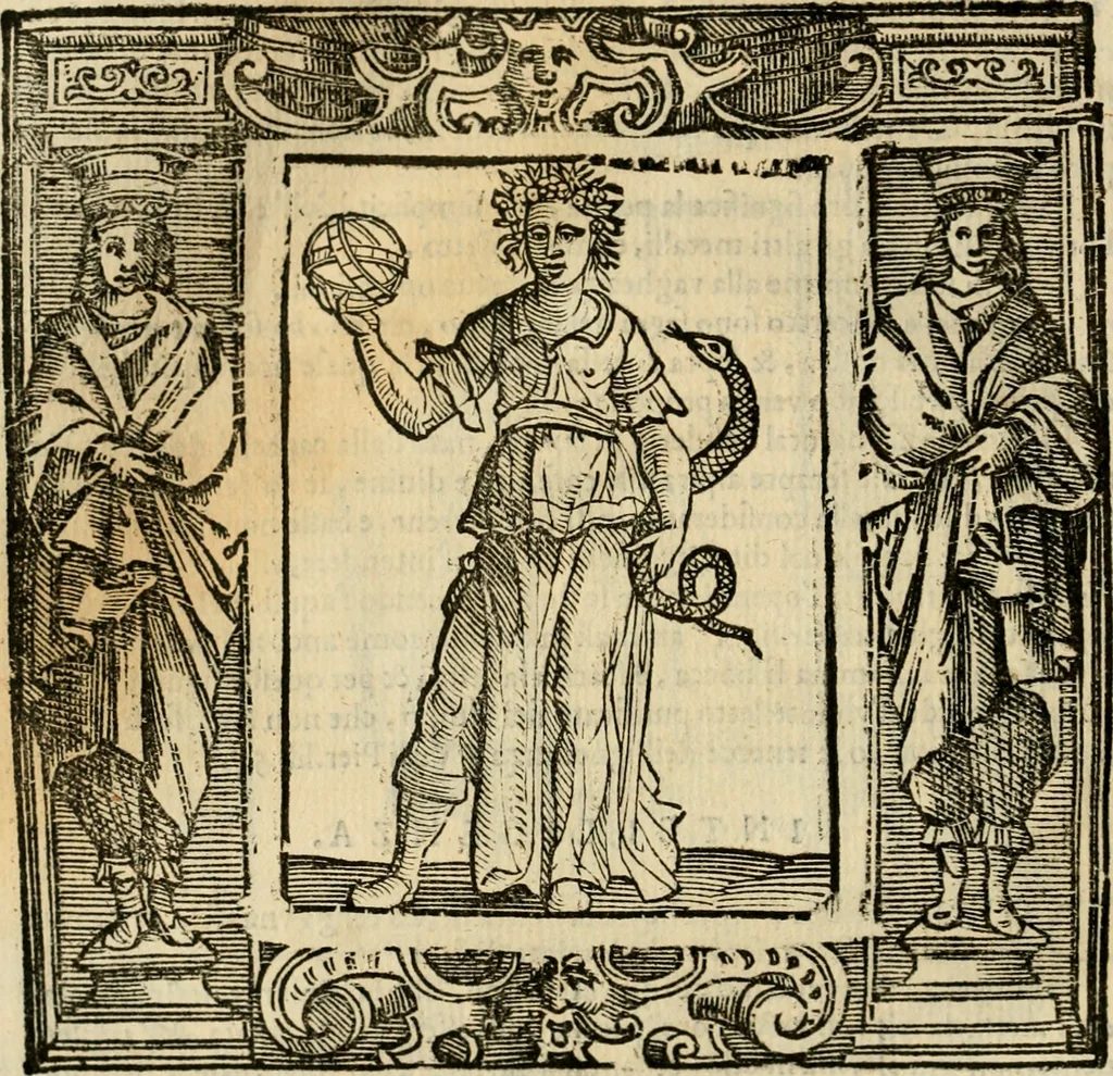 An illustration from Iconologia di Cesare Ripa perugino, cavre. de sti. Mauritio, e Lazzaro : nella quale si descriuono diuerse imagini di virtù, vitij, affetti, passioni humane, arti, discipline, humori, elementi, corpi celesti, prouincie d'Italia, fiumi, tutte le parti del mondo, ed altere infinite materie : opera vtile ad oratori, predicatori, poeti, pittori, scultori, disegnatori, e ad ogni studioso .., 1613, leaf 365