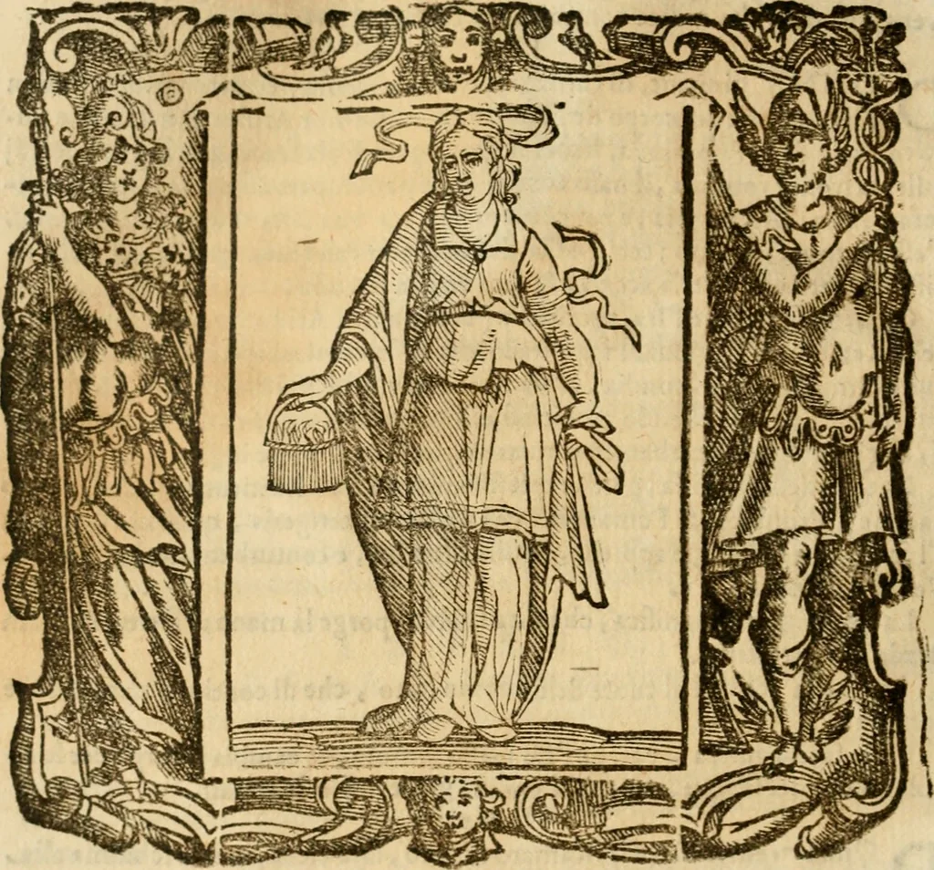 An illustration from Iconologia di Cesare Ripa perugino, cavre. de sti. Mauritio, e Lazzaro : nella quale si descriuono diuerse imagini di virtù, vitij, affetti, passioni humane, arti, discipline, humori, elementi, corpi celesti, prouincie d'Italia, fiumi, tutte le parti del mondo, ed altere infinite materie : opera vtile ad oratori, predicatori, poeti, pittori, scultori, disegnatori, e ad ogni studioso .., 1613, leaf 371