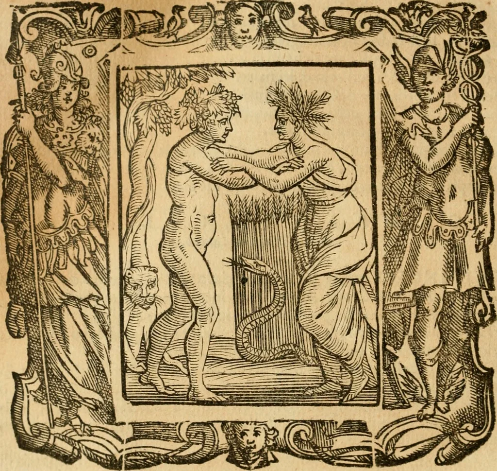 An illustration from Iconologia di Cesare Ripa perugino, cavre. de sti. Mauritio, e Lazzaro : nella quale si descriuono diuerse imagini di virtù, vitij, affetti, passioni humane, arti, discipline, humori, elementi, corpi celesti, prouincie d'Italia, fiumi, tutte le parti del mondo, ed altere infinite materie : opera vtile ad oratori, predicatori, poeti, pittori, scultori, disegnatori, e ad ogni studioso .., 1613, leaf 389