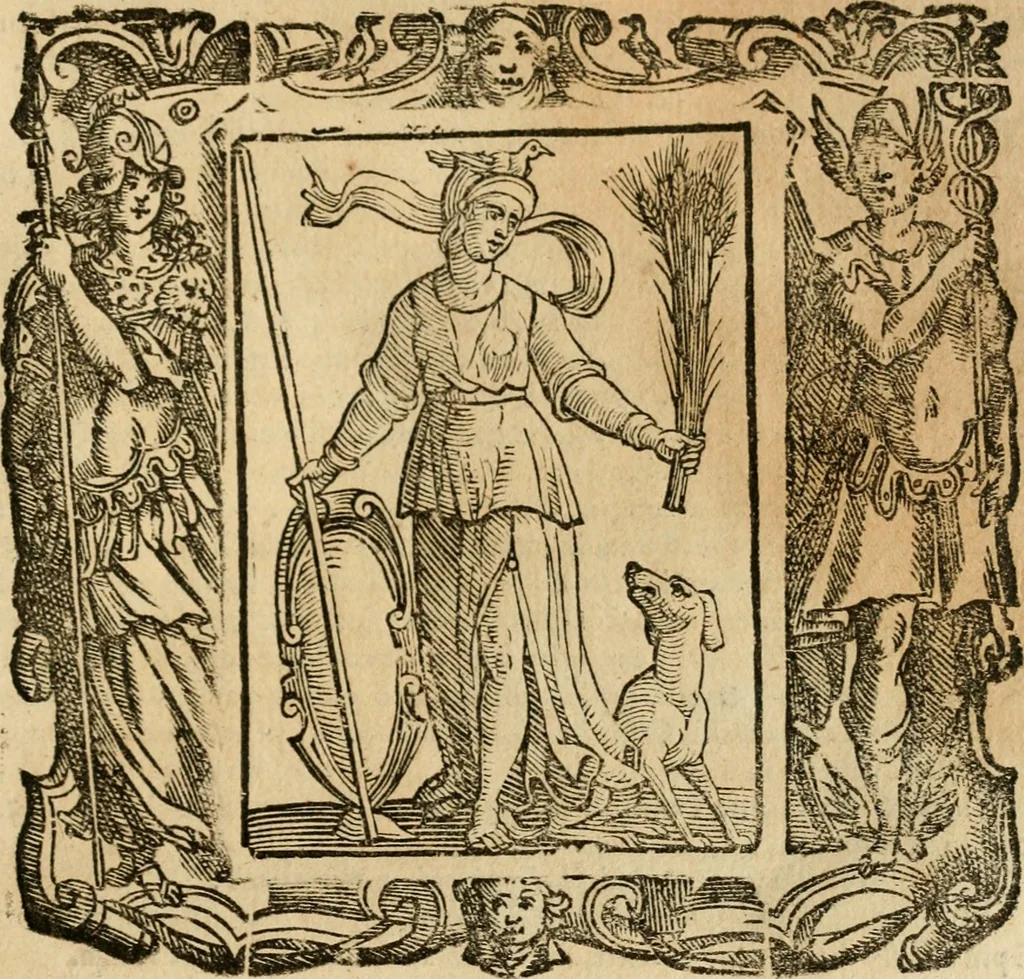 An illustration from Iconologia di Cesare Ripa perugino, cavre. de sti. Mauritio, e Lazzaro : nella quale si descriuono diuerse imagini di virtù, vitij, affetti, passioni humane, arti, discipline, humori, elementi, corpi celesti, prouincie d'Italia, fiumi, tutte le parti del mondo, ed altere infinite materie : opera vtile ad oratori, predicatori, poeti, pittori, scultori, disegnatori, e ad ogni studioso .., 1613, leaf 396