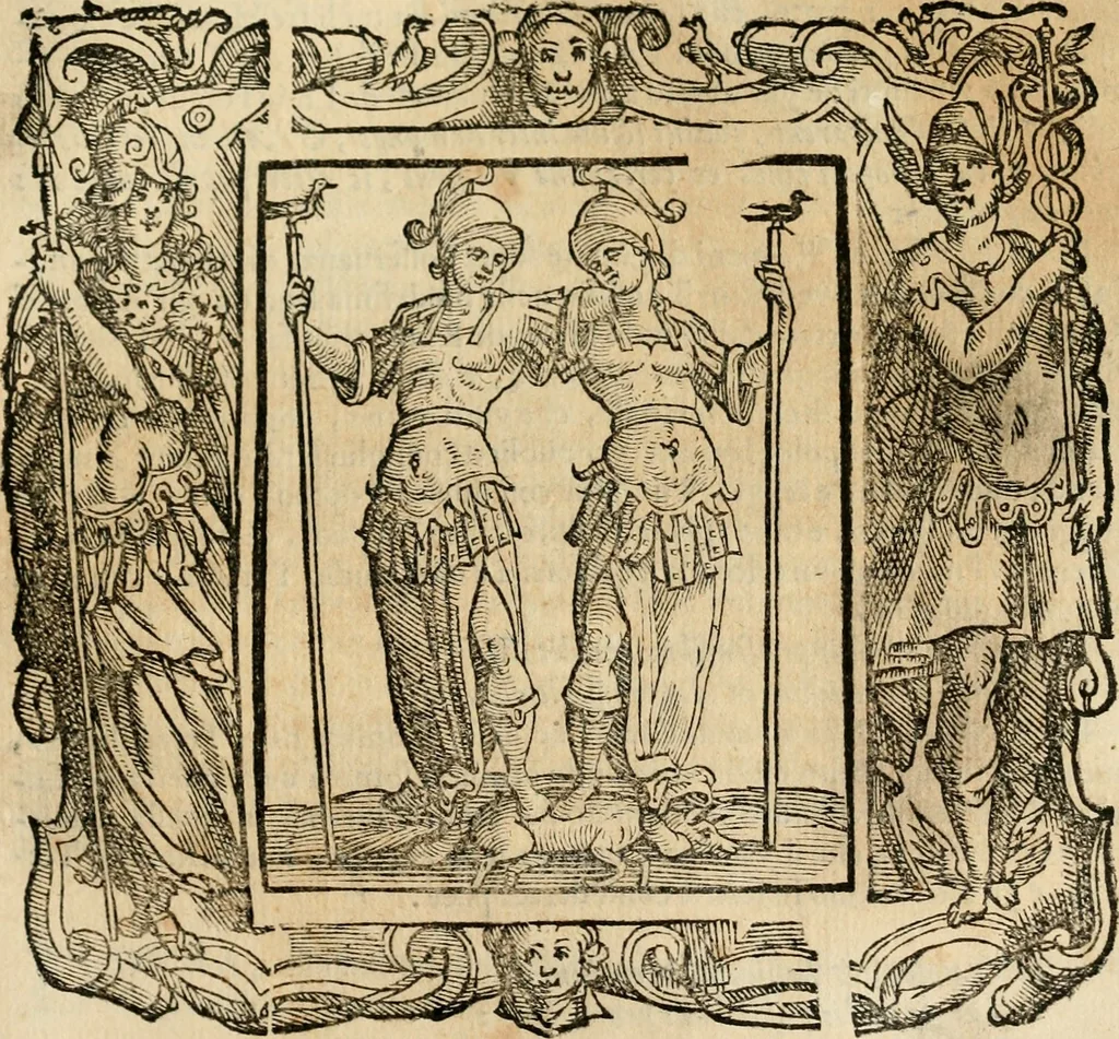 An illustration from Iconologia di Cesare Ripa perugino, cavre. de sti. Mauritio, e Lazzaro : nella quale si descriuono diuerse imagini di virtù, vitij, affetti, passioni humane, arti, discipline, humori, elementi, corpi celesti, prouincie d'Italia, fiumi, tutte le parti del mondo, ed altere infinite materie : opera vtile ad oratori, predicatori, poeti, pittori, scultori, disegnatori, e ad ogni studioso .., 1613, leaf 418