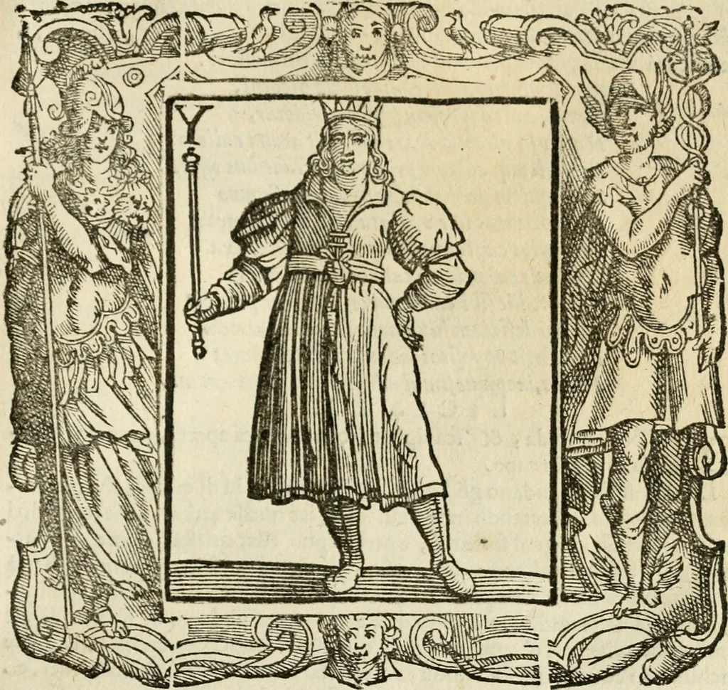 An illustration from Iconologia di Cesare Ripa perugino, cavre. de sti. Mauritio, e Lazzaro : nella quale si descriuono diuerse imagini di virtù, vitij, affetti, passioni humane, arti, discipline, humori, elementi, corpi celesti, prouincie d'Italia, fiumi, tutte le parti del mondo, ed altere infinite materie : opera vtile ad oratori, predicatori, poeti, pittori, scultori, disegnatori, e ad ogni studioso .., 1613, leaf 426