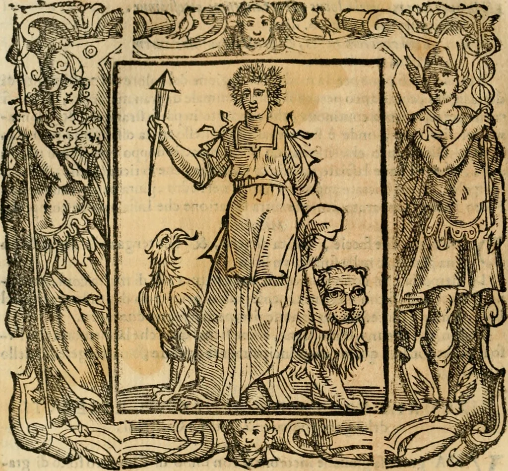 An illustration from Iconologia di Cesare Ripa perugino, cavre. de sti. Mauritio, e Lazzaro : nella quale si descriuono diuerse imagini di virtù, vitij, affetti, passioni humane, arti, discipline, humori, elementi, corpi celesti, prouincie d'Italia, fiumi, tutte le parti del mondo, ed altere infinite materie : opera vtile ad oratori, predicatori, poeti, pittori, scultori, disegnatori, e ad ogni studioso .., 1613, leaf 445