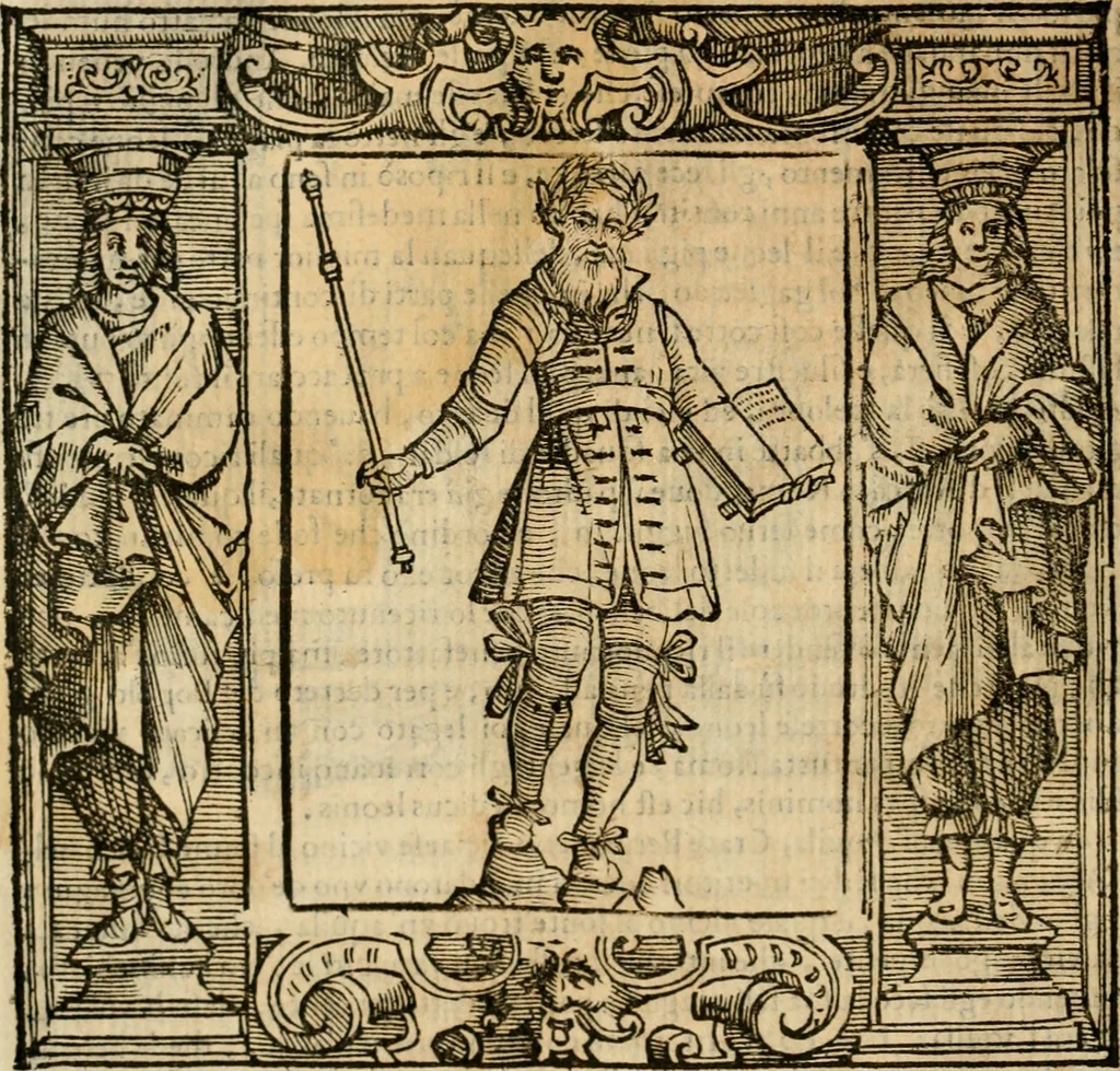 An illustration from Iconologia di Cesare Ripa perugino, cavre. de sti. Mauritio, e Lazzaro : nella quale si descriuono diuerse imagini di virtù, vitij, affetti, passioni humane, arti, discipline, humori, elementi, corpi celesti, prouincie d'Italia, fiumi, tutte le parti del mondo, ed altere infinite materie : opera vtile ad oratori, predicatori, poeti, pittori, scultori, disegnatori, e ad ogni studioso .., 1613, leaf 447