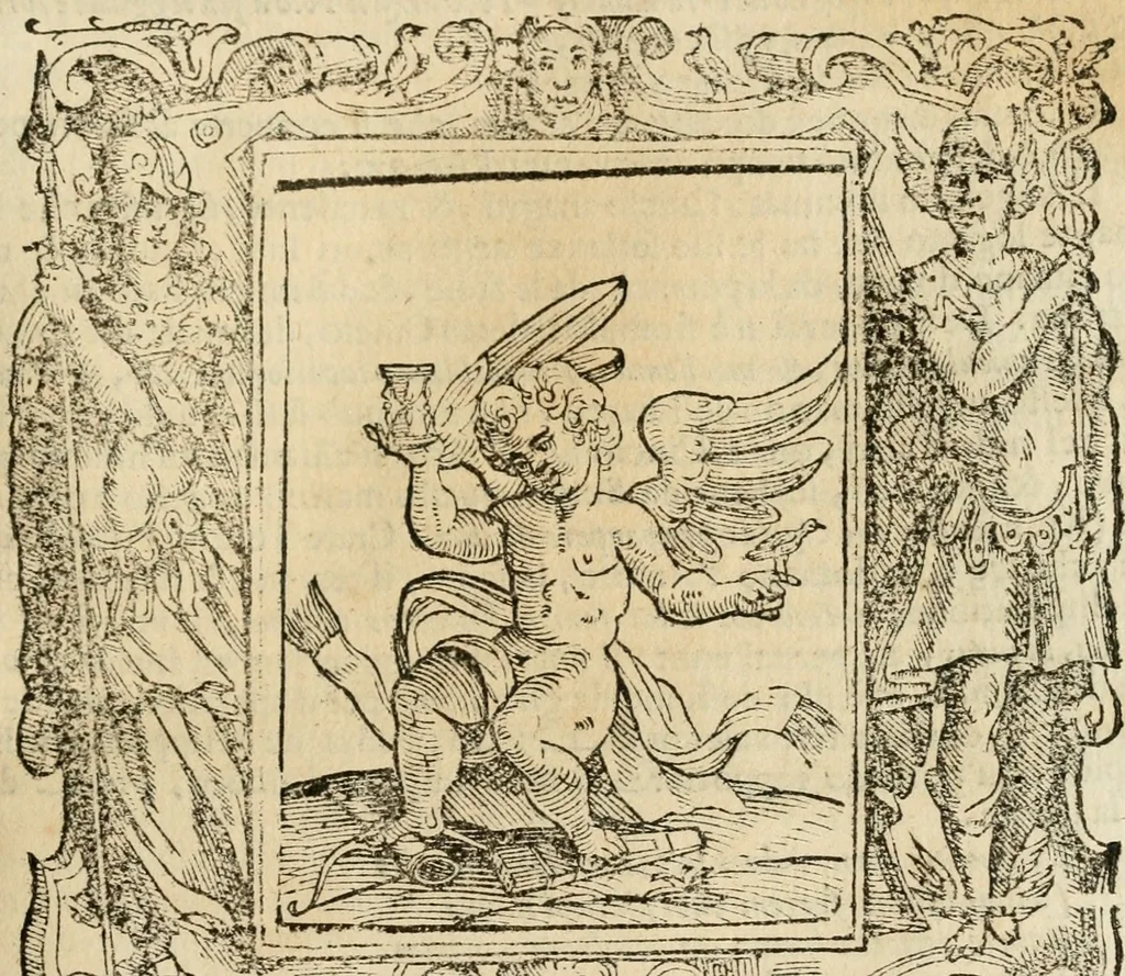 An illustration from Iconologia di Cesare Ripa perugino, cavre. de sti. Mauritio, e Lazzaro : nella quale si descriuono diuerse imagini di virtù, vitij, affetti, passioni humane, arti, discipline, humori, elementi, corpi celesti, prouincie d'Italia, fiumi, tutte le parti del mondo, ed altere infinite materie : opera vtile ad oratori, predicatori, poeti, pittori, scultori, disegnatori, e ad ogni studioso .., 1613, leaf 48