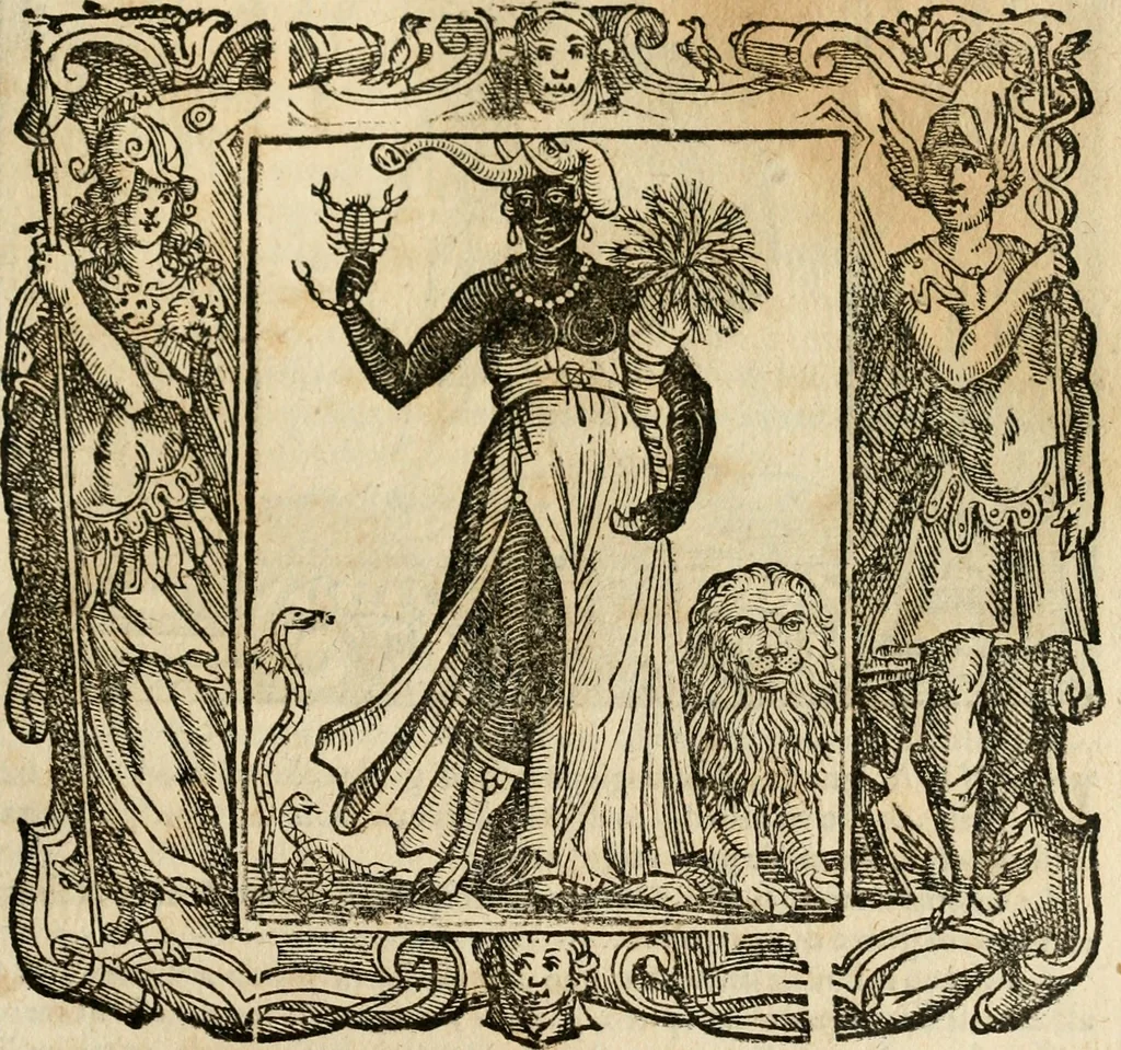 An illustration from Iconologia di Cesare Ripa perugino, cavre. de sti. Mauritio, e Lazzaro : nella quale si descriuono diuerse imagini di virtù, vitij, affetti, passioni humane, arti, discipline, humori, elementi, corpi celesti, prouincie d'Italia, fiumi, tutte le parti del mondo, ed altere infinite materie : opera vtile ad oratori, predicatori, poeti, pittori, scultori, disegnatori, e ad ogni studioso .., 1613, leaf 482