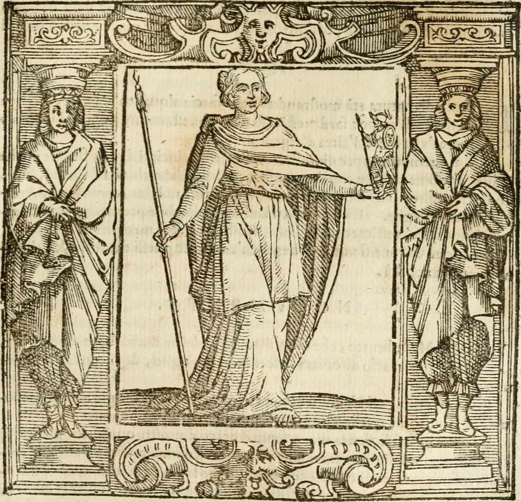 An illustration from Iconologia di Cesare Ripa perugino, cavre. de sti. Mauritio, e Lazzaro : nella quale si descriuono diuerse imagini di virtù, vitij, affetti, passioni humane, arti, discipline, humori, elementi, corpi celesti, prouincie d'Italia, fiumi, tutte le parti del mondo, ed altere infinite materie : opera vtile ad oratori, predicatori, poeti, pittori, scultori, disegnatori, e ad ogni studioso .., 1613, leaf 504