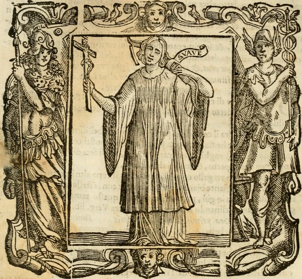 An illustration from Iconologia di Cesare Ripa perugino, cavre. de sti. Mauritio, e Lazzaro : nella quale si descriuono diuerse imagini di virtù, vitij, affetti, passioni humane, arti, discipline, humori, elementi, corpi celesti, prouincie d'Italia, fiumi, tutte le parti del mondo, ed altere infinite materie : opera vtile ad oratori, predicatori, poeti, pittori, scultori, disegnatori, e ad ogni studioso .., 1613, leaf 509