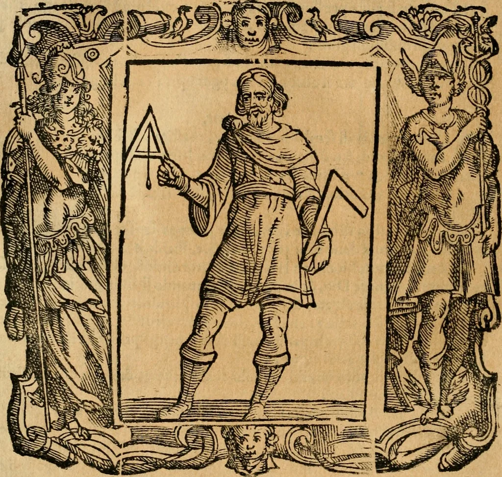 An illustration from Iconologia di Cesare Ripa perugino, cavre. de sti. Mauritio, e Lazzaro : nella quale si descriuono diuerse imagini di virtù, vitij, affetti, passioni humane, arti, discipline, humori, elementi, corpi celesti, prouincie d'Italia, fiumi, tutte le parti del mondo, ed altere infinite materie : opera vtile ad oratori, predicatori, poeti, pittori, scultori, disegnatori, e ad ogni studioso .., 1613, leaf 527