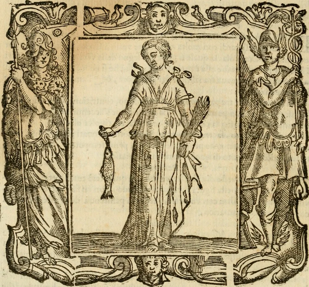 An illustration from Iconologia di Cesare Ripa perugino, cavre. de sti. Mauritio, e Lazzaro : nella quale si descriuono diuerse imagini di virtù, vitij, affetti, passioni humane, arti, discipline, humori, elementi, corpi celesti, prouincie d'Italia, fiumi, tutte le parti del mondo, ed altere infinite materie : opera vtile ad oratori, predicatori, poeti, pittori, scultori, disegnatori, e ad ogni studioso .., 1613, leaf 553