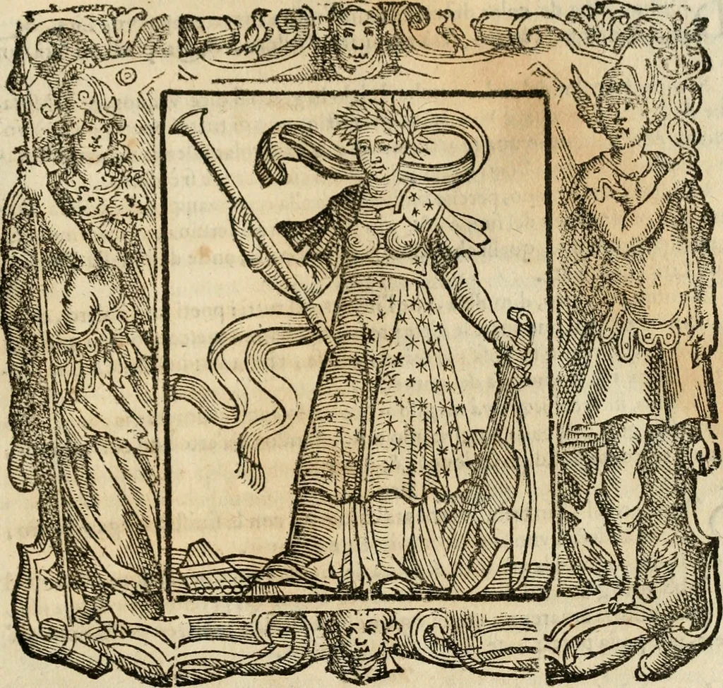 An illustration from Iconologia di Cesare Ripa perugino, cavre. de sti. Mauritio, e Lazzaro : nella quale si descriuono diuerse imagini di virtù, vitij, affetti, passioni humane, arti, discipline, humori, elementi, corpi celesti, prouincie d'Italia, fiumi, tutte le parti del mondo, ed altere infinite materie : opera vtile ad oratori, predicatori, poeti, pittori, scultori, disegnatori, e ad ogni studioso .., 1613, leaf 572