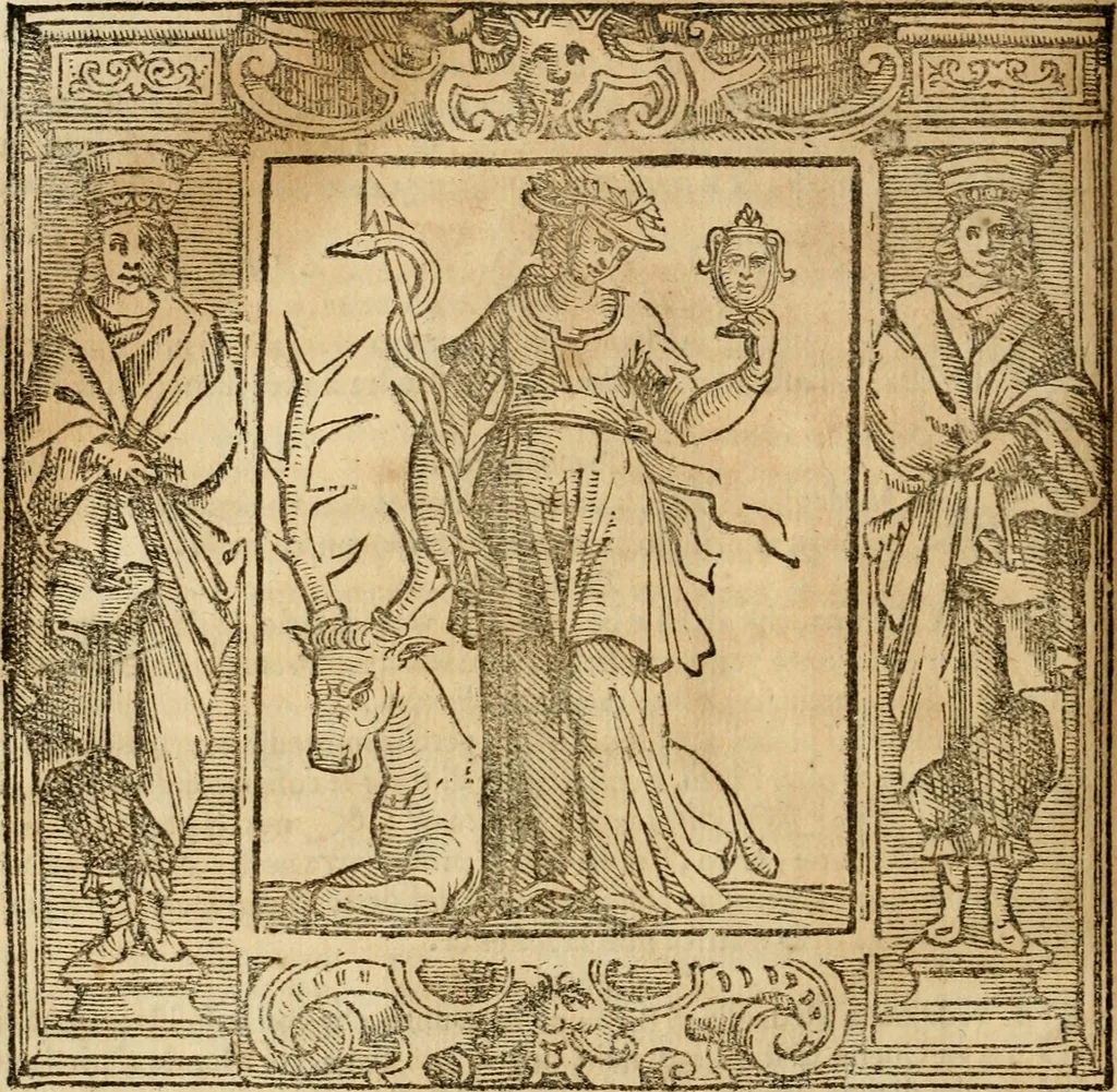 An illustration from Iconologia di Cesare Ripa perugino, cavre. de sti. Mauritio, e Lazzaro : nella quale si descriuono diuerse imagini di virtù, vitij, affetti, passioni humane, arti, discipline, humori, elementi, corpi celesti, prouincie d'Italia, fiumi, tutte le parti del mondo, ed altere infinite materie : opera vtile ad oratori, predicatori, poeti, pittori, scultori, disegnatori, e ad ogni studioso .., 1613, leaf 581