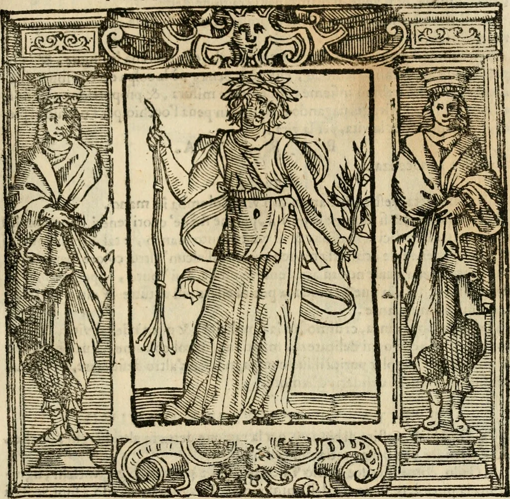 An illustration from Iconologia di Cesare Ripa perugino, cavre. de sti. Mauritio, e Lazzaro : nella quale si descriuono diuerse imagini di virtù, vitij, affetti, passioni humane, arti, discipline, humori, elementi, corpi celesti, prouincie d'Italia, fiumi, tutte le parti del mondo, ed altere infinite materie : opera vtile ad oratori, predicatori, poeti, pittori, scultori, disegnatori, e ad ogni studioso .., 1613, leaf 588