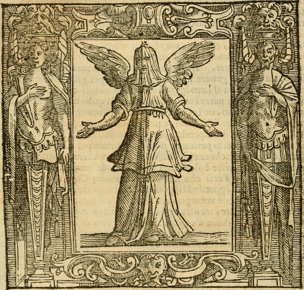 An illustration from Iconologia di Cesare Ripa perugino, cavre. de sti. Mauritio, e Lazzaro : nella quale si descriuono diuerse imagini di virtù, vitij, affetti, passioni humane, arti, discipline, humori, elementi, corpi celesti, prouincie d'Italia, fiumi, tutte le parti del mondo, ed altere infinite materie : opera vtile ad oratori, predicatori, poeti, pittori, scultori, disegnatori, e ad ogni studioso .., 1613, leaf 59