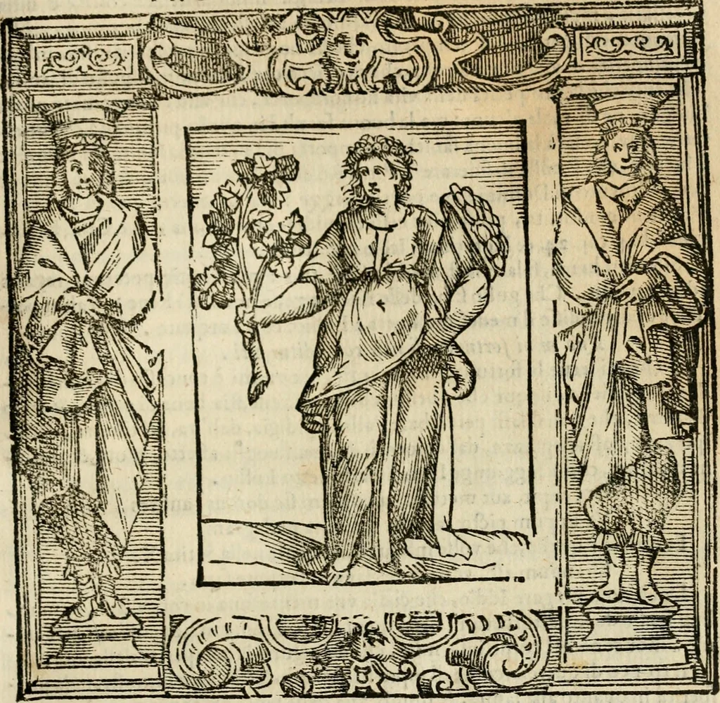 An illustration from Iconologia di Cesare Ripa perugino, cavre. de sti. Mauritio, e Lazzaro : nella quale si descriuono diuerse imagini di virtù, vitij, affetti, passioni humane, arti, discipline, humori, elementi, corpi celesti, prouincie d'Italia, fiumi, tutte le parti del mondo, ed altere infinite materie : opera vtile ad oratori, predicatori, poeti, pittori, scultori, disegnatori, e ad ogni studioso .., 1613, leaf 592