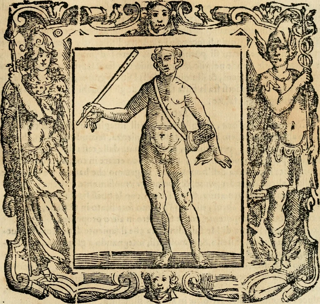 An illustration from Iconologia di Cesare Ripa perugino, cavre. de sti. Mauritio, e Lazzaro : nella quale si descriuono diuerse imagini di virtù, vitij, affetti, passioni humane, arti, discipline, humori, elementi, corpi celesti, prouincie d'Italia, fiumi, tutte le parti del mondo, ed altere infinite materie : opera vtile ad oratori, predicatori, poeti, pittori, scultori, disegnatori, e ad ogni studioso .., 1613, leaf 622