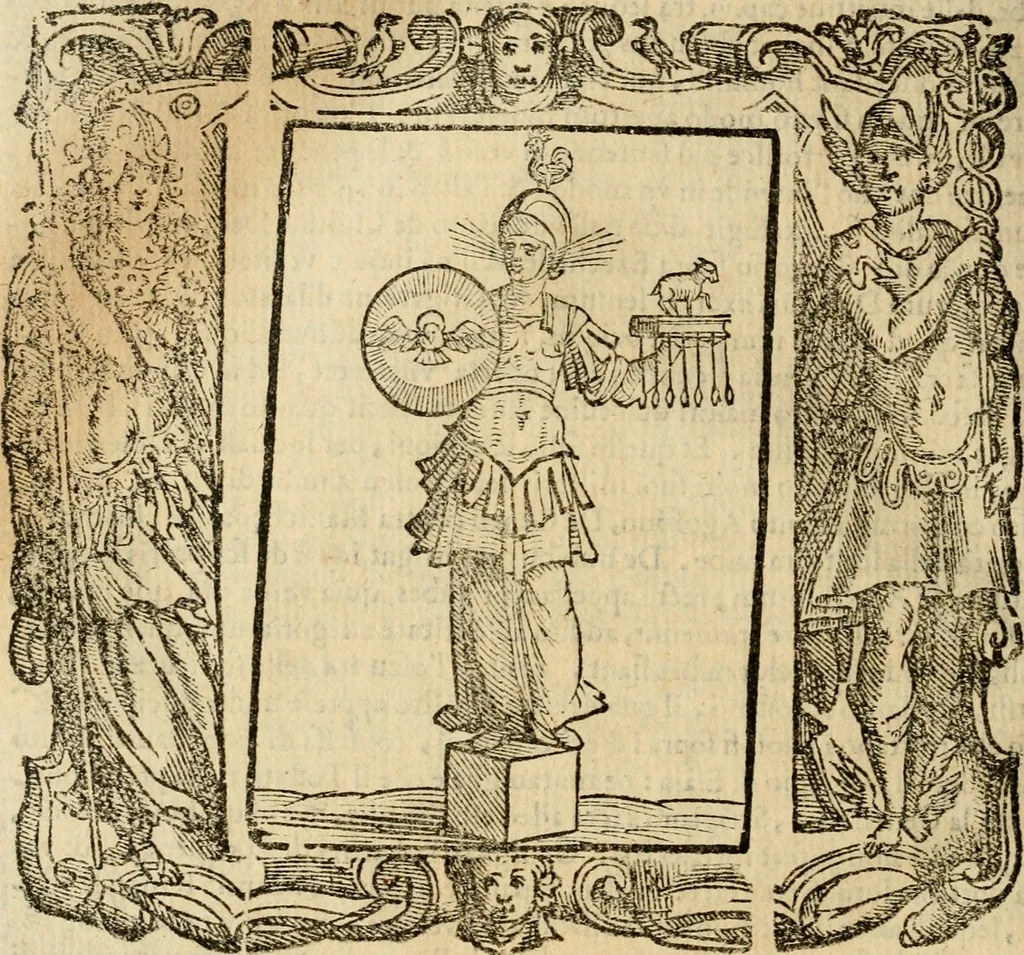 An illustration from Iconologia di Cesare Ripa perugino, cavre. de sti. Mauritio, e Lazzaro : nella quale si descriuono diuerse imagini di virtù, vitij, affetti, passioni humane, arti, discipline, humori, elementi, corpi celesti, prouincie d'Italia, fiumi, tutte le parti del mondo, ed altere infinite materie : opera vtile ad oratori, predicatori, poeti, pittori, scultori, disegnatori, e ad ogni studioso .., 1613, leaf 627