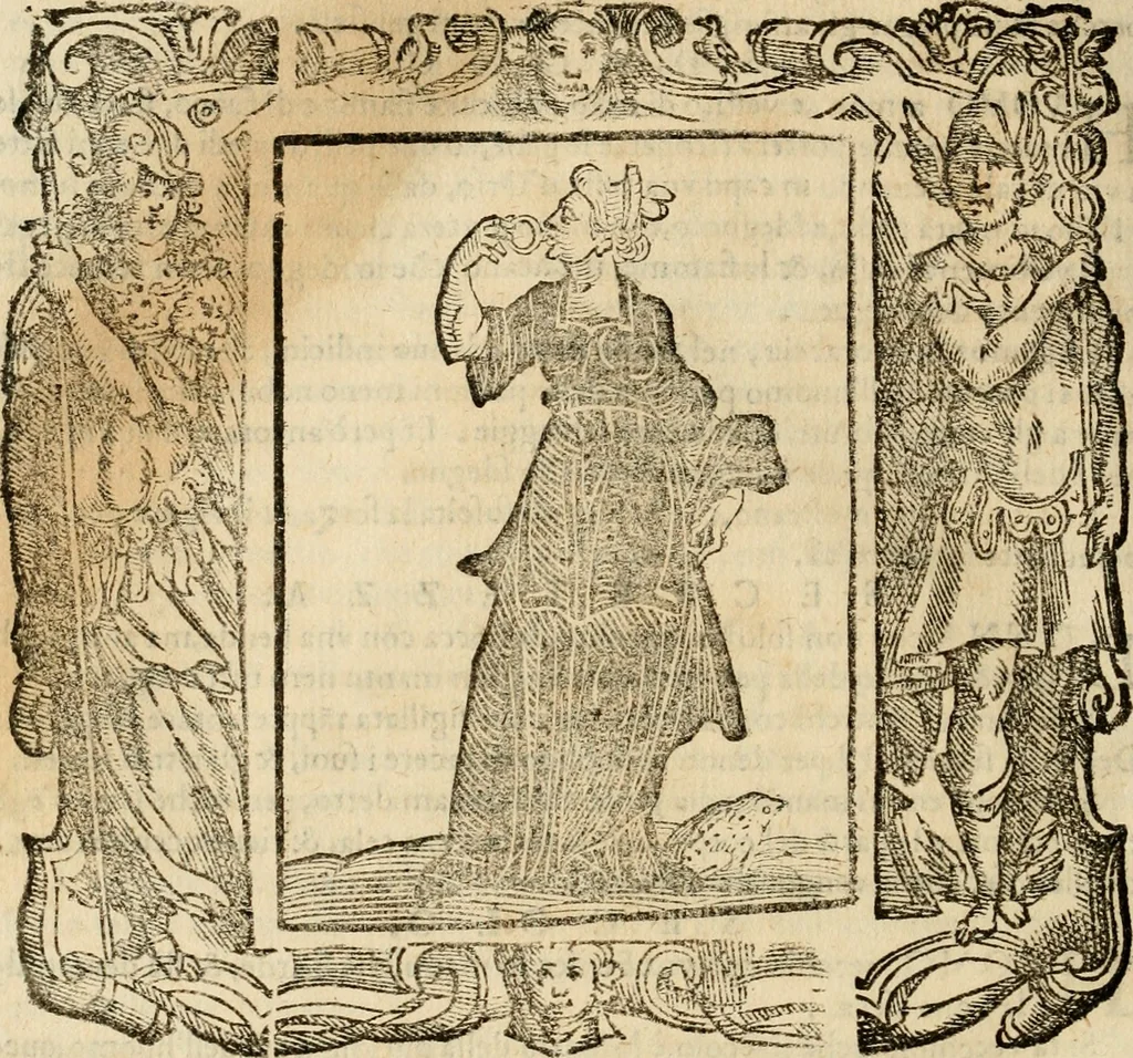 An illustration from Iconologia di Cesare Ripa perugino, cavre. de sti. Mauritio, e Lazzaro : nella quale si descriuono diuerse imagini di virtù, vitij, affetti, passioni humane, arti, discipline, humori, elementi, corpi celesti, prouincie d'Italia, fiumi, tutte le parti del mondo, ed altere infinite materie : opera vtile ad oratori, predicatori, poeti, pittori, scultori, disegnatori, e ad ogni studioso .., 1613, leaf 633