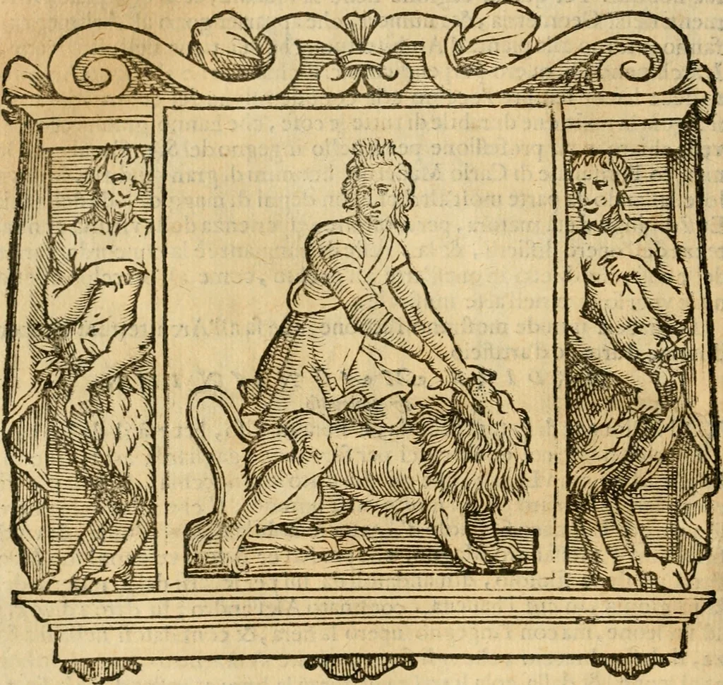 An illustration from Iconologia di Cesare Ripa perugino, cavre. de sti. Mauritio, e Lazzaro : nella quale si descriuono diuerse imagini di virtù, vitij, affetti, passioni humane, arti, discipline, humori, elementi, corpi celesti, prouincie d'Italia, fiumi, tutte le parti del mondo, ed altere infinite materie : opera vtile ad oratori, predicatori, poeti, pittori, scultori, disegnatori, e ad ogni studioso .., 1613, leaf 65