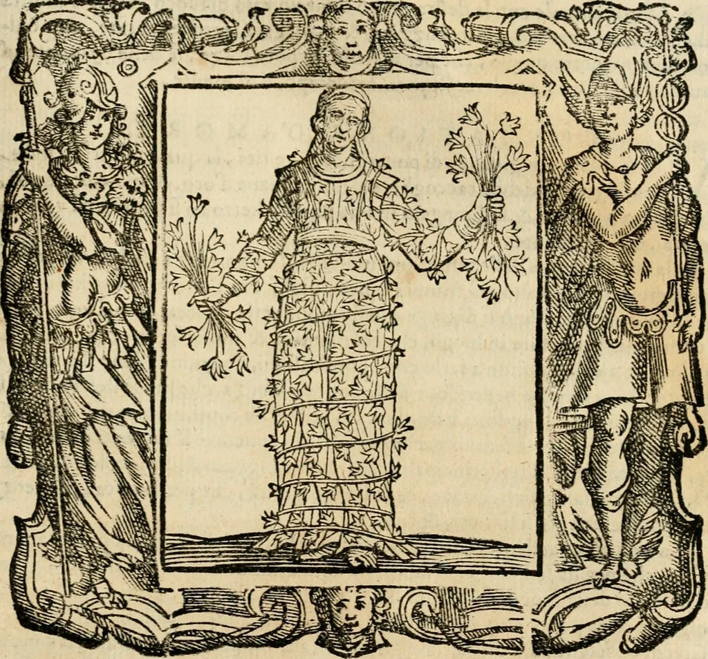 An illustration from Iconologia di Cesare Ripa perugino, cavre. de sti. Mauritio, e Lazzaro : nella quale si descriuono diuerse imagini di virtù, vitij, affetti, passioni humane, arti, discipline, humori, elementi, corpi celesti, prouincie d'Italia, fiumi, tutte le parti del mondo, ed altere infinite materie : opera vtile ad oratori, predicatori, poeti, pittori, scultori, disegnatori, e ad ogni studioso .., 1613, leaf 706