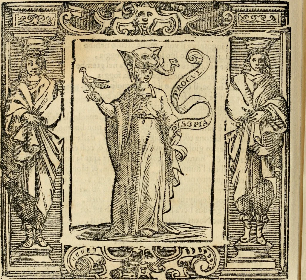 An illustration from Iconologia di Cesare Ripa perugino, cavre. de sti. Mauritio, e Lazzaro : nella quale si descriuono diuerse imagini di virtù, vitij, affetti, passioni humane, arti, discipline, humori, elementi, corpi celesti, prouincie d'Italia, fiumi, tutte le parti del mondo, ed altere infinite materie : opera vtile ad oratori, predicatori, poeti, pittori, scultori, disegnatori, e ad ogni studioso .., 1613, leaf 749
