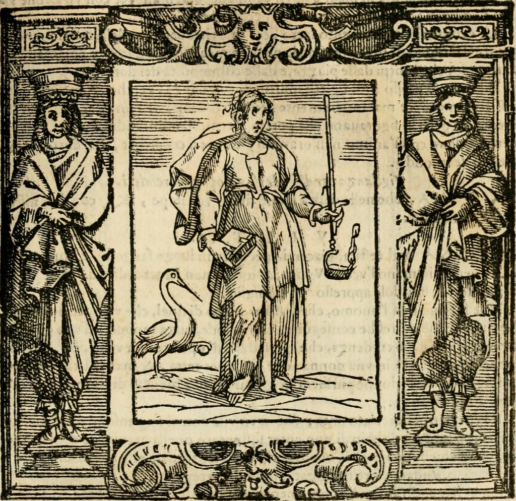 An illustration from Iconologia di Cesare Ripa perugino, cavre. de sti. Mauritio, e Lazzaro : nella quale si descriuono diuerse imagini di virtù, vitij, affetti, passioni humane, arti, discipline, humori, elementi, corpi celesti, prouincie d'Italia, fiumi, tutte le parti del mondo, ed altere infinite materie : opera vtile ad oratori, predicatori, poeti, pittori, scultori, disegnatori, e ad ogni studioso .., 1613, leaf 756