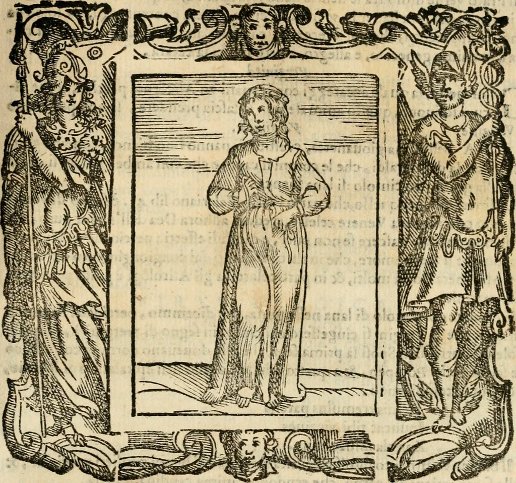 An illustration from Iconologia di Cesare Ripa perugino, cavre. de sti. Mauritio, e Lazzaro : nella quale si descriuono diuerse imagini di virtù, vitij, affetti, passioni humane, arti, discipline, humori, elementi, corpi celesti, prouincie d'Italia, fiumi, tutte le parti del mondo, ed altere infinite materie : opera vtile ad oratori, predicatori, poeti, pittori, scultori, disegnatori, e ad ogni studioso .., 1613, leaf 758