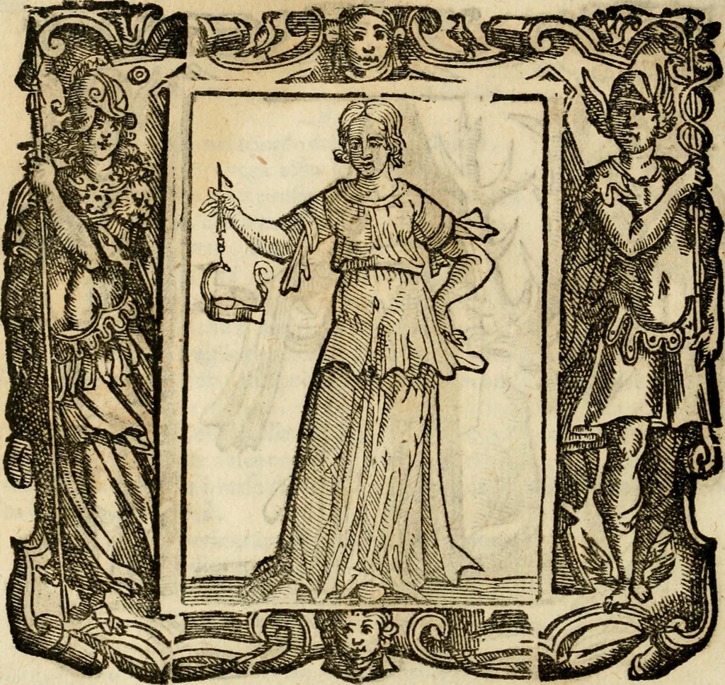 An illustration from Iconologia di Cesare Ripa perugino, cavre. de sti. Mauritio, e Lazzaro : nella quale si descriuono diuerse imagini di virtù, vitij, affetti, passioni humane, arti, discipline, humori, elementi, corpi celesti, prouincie d'Italia, fiumi, tutte le parti del mondo, ed altere infinite materie : opera vtile ad oratori, predicatori, poeti, pittori, scultori, disegnatori, e ad ogni studioso .., 1613, leaf 773
