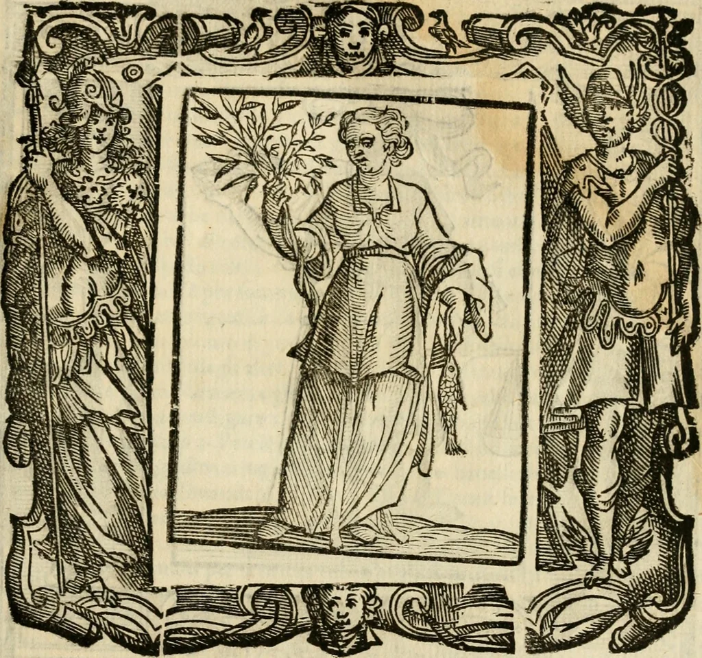 An illustration from Iconologia di Cesare Ripa perugino, cavre. de sti. Mauritio, e Lazzaro : nella quale si descriuono diuerse imagini di virtù, vitij, affetti, passioni humane, arti, discipline, humori, elementi, corpi celesti, prouincie d'Italia, fiumi, tutte le parti del mondo, ed altere infinite materie : opera vtile ad oratori, predicatori, poeti, pittori, scultori, disegnatori, e ad ogni studioso .., 1613, leaf 780