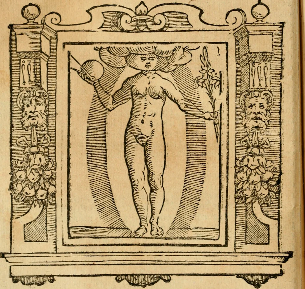 An illustration from Iconologia di Cesare Ripa perugino, cavre. de sti. Mauritio, e Lazzaro : nella quale si descriuono diuerse imagini di virtù, vitij, affetti, passioni humane, arti, discipline, humori, elementi, corpi celesti, prouincie d'Italia, fiumi, tutte le parti del mondo, ed altere infinite materie : opera vtile ad oratori, predicatori, poeti, pittori, scultori, disegnatori, e ad ogni studioso .., 1613, leaf 83