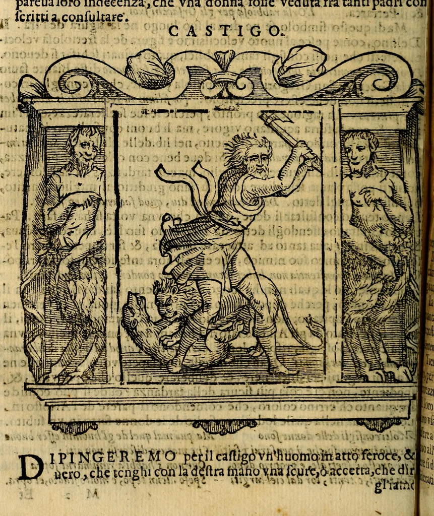 An illustration from Iconologia di Cesare Ripa Perugina ... Nella quale si descrivono diverse imagini di virtù, vitij, affetti, passioni humane, arti discipline, humori, elementi, corpi celesti, prouincie d'Italia, fiumi, tutte le parti del mondo, ed altre infinite materie. Opera utile ad oratori, predicatori, poeti pittori, sculptori, disegnatori, e ad ogni studioso, per inuentar concetti, emblemi, ed imprese, per diuisare qualsiuoglia appatato nuttiale, funerale, trionfale. Per rappresentar poemi drammatici, e per figurare co'suoi propij simboli ciò, che può cadere in pensiero humano. Ampliata ultimamente dallo stresso autore di CC. imagini, e erricchita di molti discorsi pieni di varia eruditione .., 1613, leaf 147