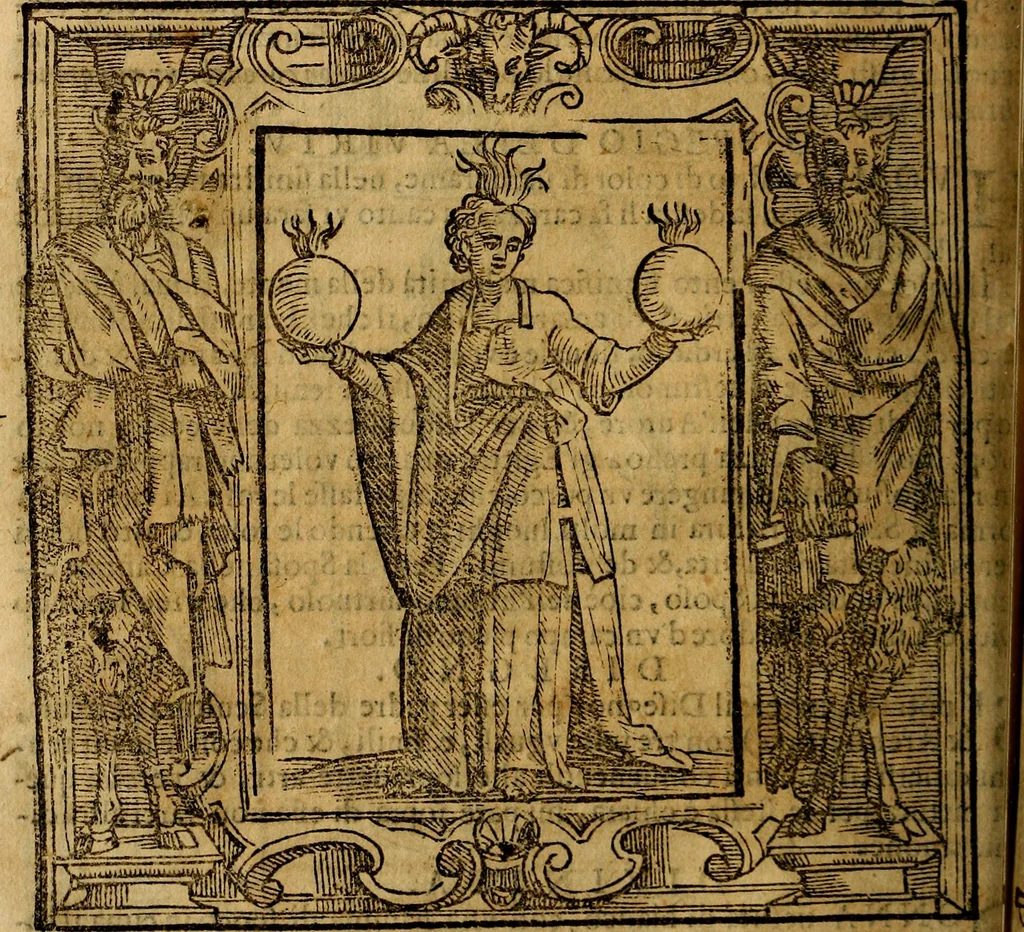 An illustration from Iconologia di Cesare Ripa Perugina ... Nella quale si descrivono diverse imagini di virtù, vitij, affetti, passioni humane, arti discipline, humori, elementi, corpi celesti, prouincie d'Italia, fiumi, tutte le parti del mondo, ed altre infinite materie. Opera utile ad oratori, predicatori, poeti pittori, sculptori, disegnatori, e ad ogni studioso, per inuentar concetti, emblemi, ed imprese, per diuisare qualsiuoglia appatato nuttiale, funerale, trionfale. Per rappresentar poemi drammatici, e per figurare co'suoi propij simboli ciò, che può cadere in pensiero humano. Ampliata ultimamente dallo stresso autore di CC. imagini, e erricchita di molti discorsi pieni di varia eruditione .., 1613, leaf 175