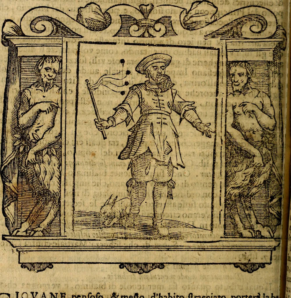 An illustration from Iconologia di Cesare Ripa Perugina ... Nella quale si descrivono diverse imagini di virtù, vitij, affetti, passioni humane, arti discipline, humori, elementi, corpi celesti, prouincie d'Italia, fiumi, tutte le parti del mondo, ed altre infinite materie. Opera utile ad oratori, predicatori, poeti pittori, sculptori, disegnatori, e ad ogni studioso, per inuentar concetti, emblemi, ed imprese, per diuisare qualsiuoglia appatato nuttiale, funerale, trionfale. Per rappresentar poemi drammatici, e per figurare co'suoi propij simboli ciò, che può cadere in pensiero humano. Ampliata ultimamente dallo stresso autore di CC. imagini, e erricchita di molti discorsi pieni di varia eruditione .., 1613, leaf 183