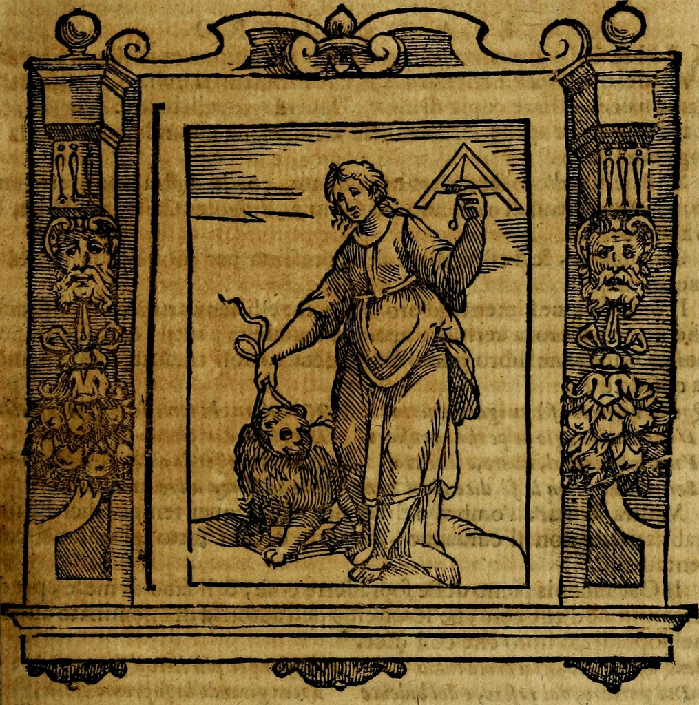An illustration from Iconologia di Cesare Ripa Perugina ... Nella quale si descrivono diverse imagini di virtù, vitij, affetti, passioni humane, arti discipline, humori, elementi, corpi celesti, prouincie d'Italia, fiumi, tutte le parti del mondo, ed altre infinite materie. Opera utile ad oratori, predicatori, poeti pittori, sculptori, disegnatori, e ad ogni studioso, per inuentar concetti, emblemi, ed imprese, per diuisare qualsiuoglia appatato nuttiale, funerale, trionfale. Per rappresentar poemi drammatici, e per figurare co'suoi propij simboli ciò, che può cadere in pensiero humano. Ampliata ultimamente dallo stresso autore di CC. imagini, e erricchita di molti discorsi pieni di varia eruditione .., 1613, leaf 230
