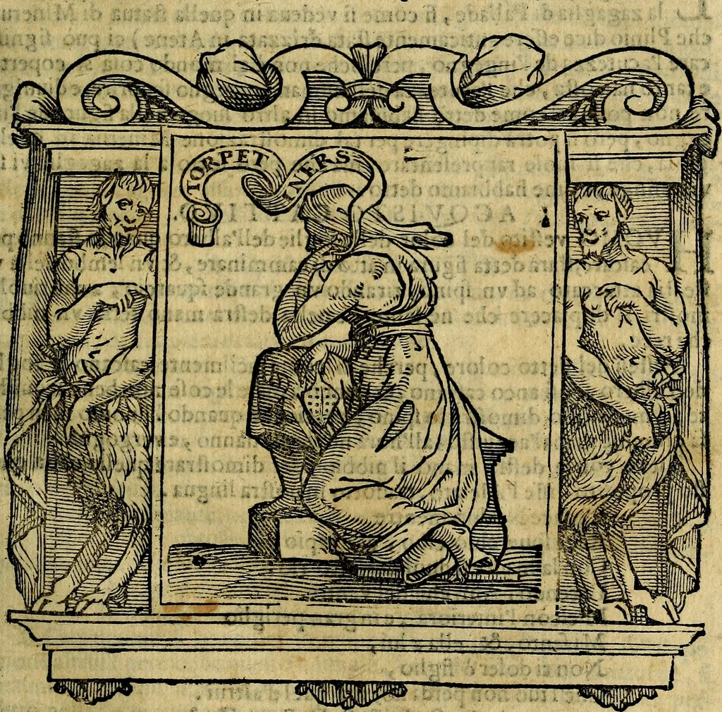 An illustration from Iconologia di Cesare Ripa Perugina ... Nella quale si descrivono diverse imagini di virtù, vitij, affetti, passioni humane, arti discipline, humori, elementi, corpi celesti, prouincie d'Italia, fiumi, tutte le parti del mondo, ed altre infinite materie. Opera utile ad oratori, predicatori, poeti pittori, sculptori, disegnatori, e ad ogni studioso, per inuentar concetti, emblemi, ed imprese, per diuisare qualsiuoglia appatato nuttiale, funerale, trionfale. Per rappresentar poemi drammatici, e per figurare co'suoi propij simboli ciò, che può cadere in pensiero humano. Ampliata ultimamente dallo stresso autore di CC. imagini, e erricchita di molti discorsi pieni di varia eruditione .., 1613, leaf 24