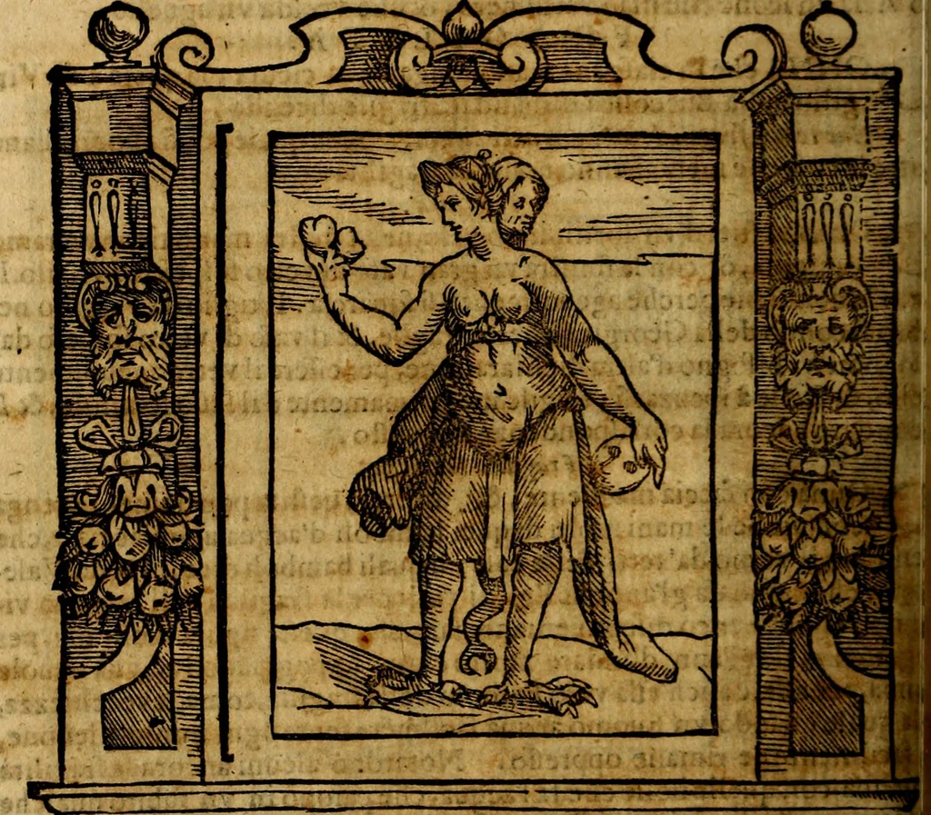 An illustration from Iconologia di Cesare Ripa Perugina ... Nella quale si descrivono diverse imagini di virtù, vitij, affetti, passioni humane, arti discipline, humori, elementi, corpi celesti, prouincie d'Italia, fiumi, tutte le parti del mondo, ed altre infinite materie. Opera utile ad oratori, predicatori, poeti pittori, sculptori, disegnatori, e ad ogni studioso, per inuentar concetti, emblemi, ed imprese, per diuisare qualsiuoglia appatato nuttiale, funerale, trionfale. Per rappresentar poemi drammatici, e per figurare co'suoi propij simboli ciò, che può cadere in pensiero humano. Ampliata ultimamente dallo stresso autore di CC. imagini, e erricchita di molti discorsi pieni di varia eruditione .., 1613, leaf 269