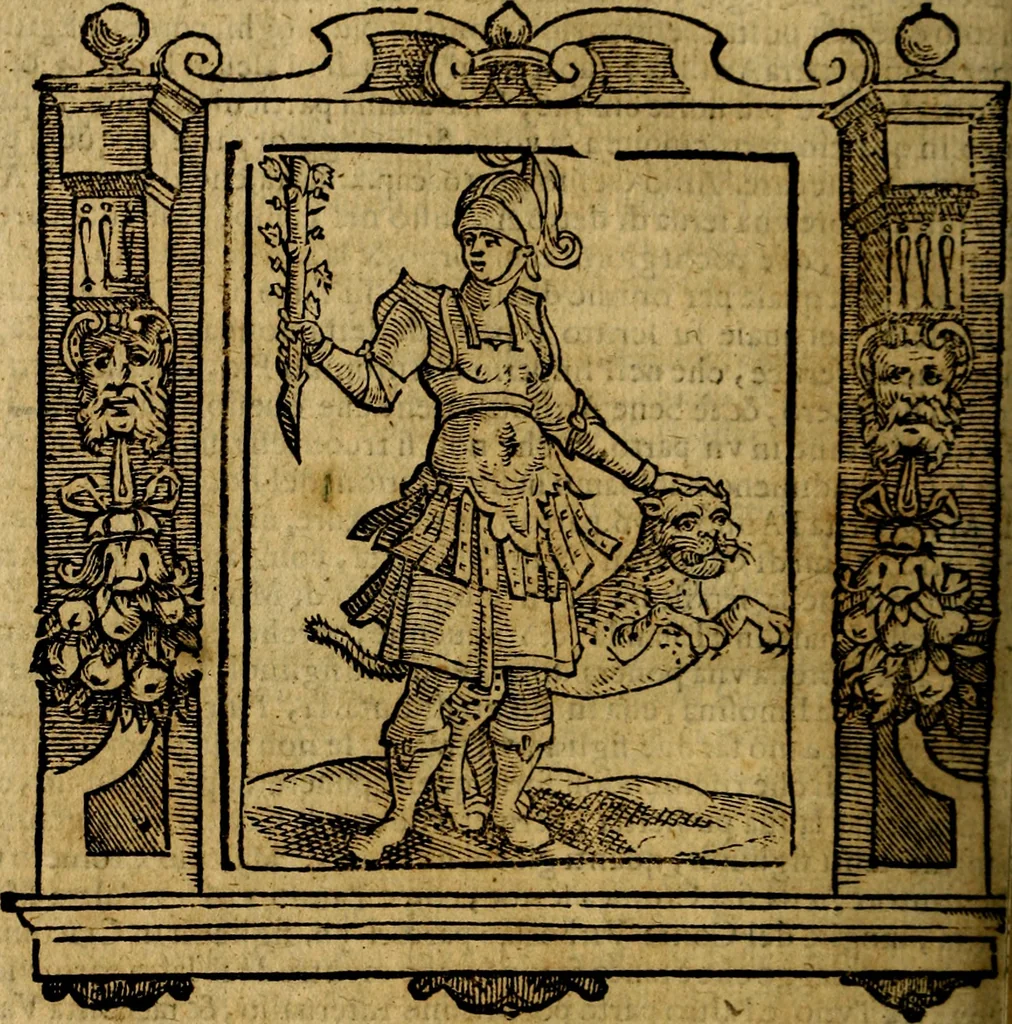 An illustration from Iconologia di Cesare Ripa Perugina ... Nella quale si descrivono diverse imagini di virtù, vitij, affetti, passioni humane, arti discipline, humori, elementi, corpi celesti, prouincie d'Italia, fiumi, tutte le parti del mondo, ed altre infinite materie. Opera utile ad oratori, predicatori, poeti pittori, sculptori, disegnatori, e ad ogni studioso, per inuentar concetti, emblemi, ed imprese, per diuisare qualsiuoglia appatato nuttiale, funerale, trionfale. Per rappresentar poemi drammatici, e per figurare co'suoi propij simboli ciò, che può cadere in pensiero humano. Ampliata ultimamente dallo stresso autore di CC. imagini, e erricchita di molti discorsi pieni di varia eruditione .., 1613, leaf 279