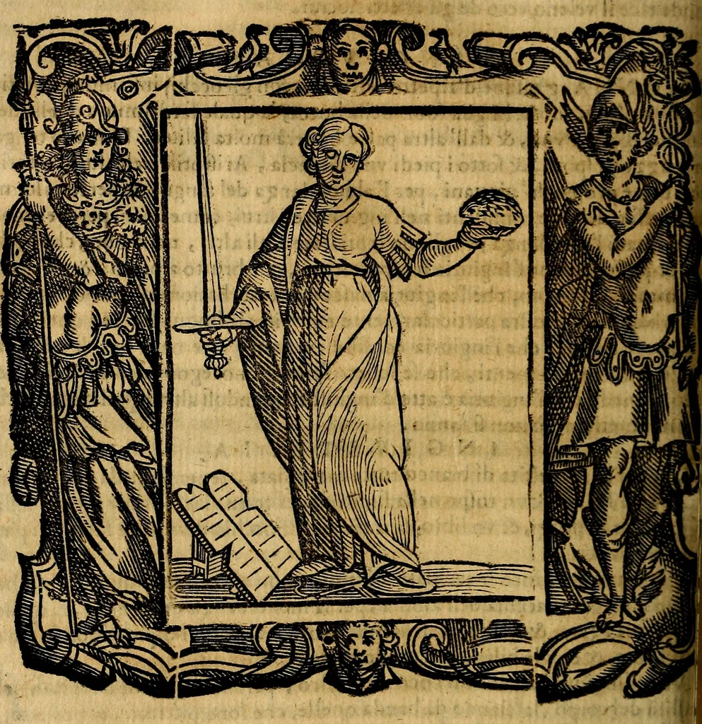 An illustration from Iconologia di Cesare Ripa Perugina ... Nella quale si descrivono diverse imagini di virtù, vitij, affetti, passioni humane, arti discipline, humori, elementi, corpi celesti, prouincie d'Italia, fiumi, tutte le parti del mondo, ed altre infinite materie. Opera utile ad oratori, predicatori, poeti pittori, sculptori, disegnatori, e ad ogni studioso, per inuentar concetti, emblemi, ed imprese, per diuisare qualsiuoglia appatato nuttiale, funerale, trionfale. Per rappresentar poemi drammatici, e per figurare co'suoi propij simboli ciò, che può cadere in pensiero humano. Ampliata ultimamente dallo stresso autore di CC. imagini, e erricchita di molti discorsi pieni di varia eruditione .., 1613, leaf 353