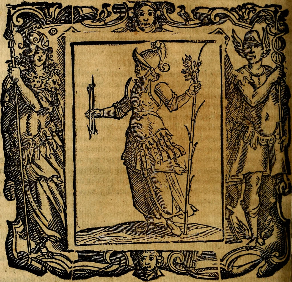 An illustration from Iconologia di Cesare Ripa Perugina ... Nella quale si descrivono diverse imagini di virtù, vitij, affetti, passioni humane, arti discipline, humori, elementi, corpi celesti, prouincie d'Italia, fiumi, tutte le parti del mondo, ed altre infinite materie. Opera utile ad oratori, predicatori, poeti pittori, sculptori, disegnatori, e ad ogni studioso, per inuentar concetti, emblemi, ed imprese, per diuisare qualsiuoglia appatato nuttiale, funerale, trionfale. Per rappresentar poemi drammatici, e per figurare co'suoi propij simboli ciò, che può cadere in pensiero humano. Ampliata ultimamente dallo stresso autore di CC. imagini, e erricchita di molti discorsi pieni di varia eruditione .., 1613, leaf 357