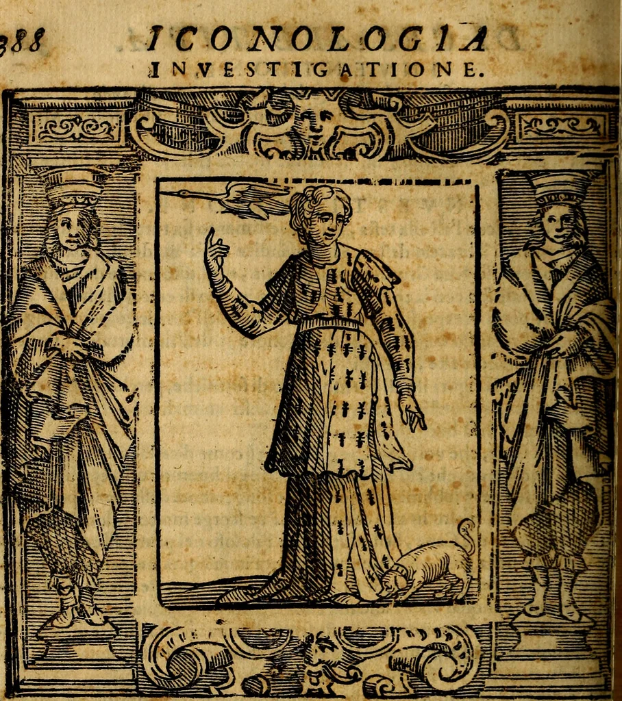 An illustration from Iconologia di Cesare Ripa Perugina ... Nella quale si descrivono diverse imagini di virtù, vitij, affetti, passioni humane, arti discipline, humori, elementi, corpi celesti, prouincie d'Italia, fiumi, tutte le parti del mondo, ed altre infinite materie. Opera utile ad oratori, predicatori, poeti pittori, sculptori, disegnatori, e ad ogni studioso, per inuentar concetti, emblemi, ed imprese, per diuisare qualsiuoglia appatato nuttiale, funerale, trionfale. Per rappresentar poemi drammatici, e per figurare co'suoi propij simboli ciò, che può cadere in pensiero humano. Ampliata ultimamente dallo stresso autore di CC. imagini, e erricchita di molti discorsi pieni di varia eruditione .., 1613, leaf 367