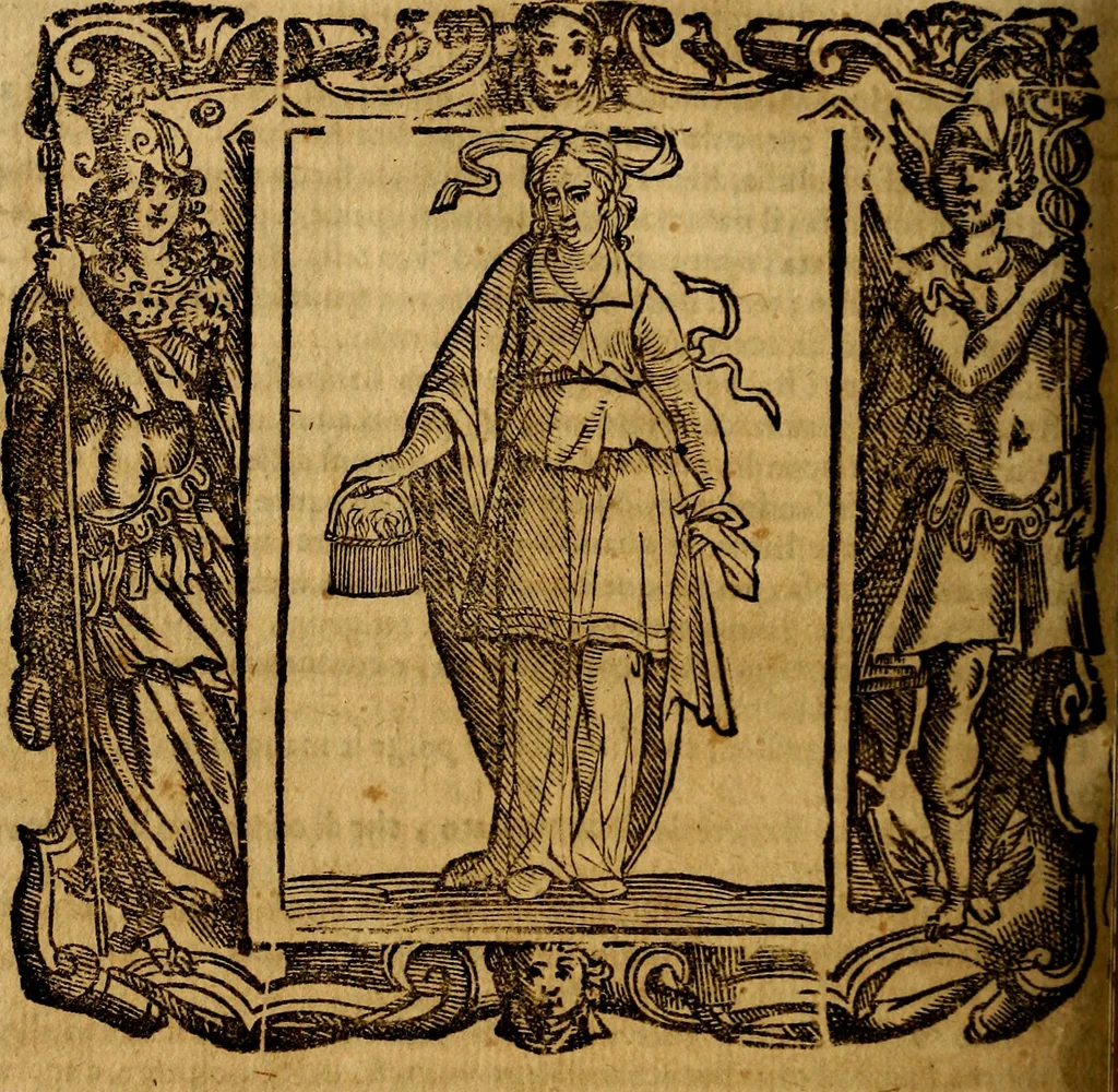An illustration from Iconologia di Cesare Ripa Perugina ... Nella quale si descrivono diverse imagini di virtù, vitij, affetti, passioni humane, arti discipline, humori, elementi, corpi celesti, prouincie d'Italia, fiumi, tutte le parti del mondo, ed altre infinite materie. Opera utile ad oratori, predicatori, poeti pittori, sculptori, disegnatori, e ad ogni studioso, per inuentar concetti, emblemi, ed imprese, per diuisare qualsiuoglia appatato nuttiale, funerale, trionfale. Per rappresentar poemi drammatici, e per figurare co'suoi propij simboli ciò, che può cadere in pensiero humano. Ampliata ultimamente dallo stresso autore di CC. imagini, e erricchita di molti discorsi pieni di varia eruditione .., 1613, leaf 371