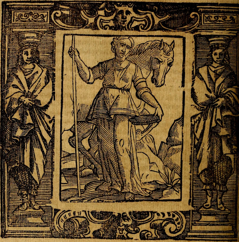 An illustration from Iconologia di Cesare Ripa Perugina ... Nella quale si descrivono diverse imagini di virtù, vitij, affetti, passioni humane, arti discipline, humori, elementi, corpi celesti, prouincie d'Italia, fiumi, tutte le parti del mondo, ed altre infinite materie. Opera utile ad oratori, predicatori, poeti pittori, sculptori, disegnatori, e ad ogni studioso, per inuentar concetti, emblemi, ed imprese, per diuisare qualsiuoglia appatato nuttiale, funerale, trionfale. Per rappresentar poemi drammatici, e per figurare co'suoi propij simboli ciò, che può cadere in pensiero humano. Ampliata ultimamente dallo stresso autore di CC. imagini, e erricchita di molti discorsi pieni di varia eruditione .., 1613, leaf 391