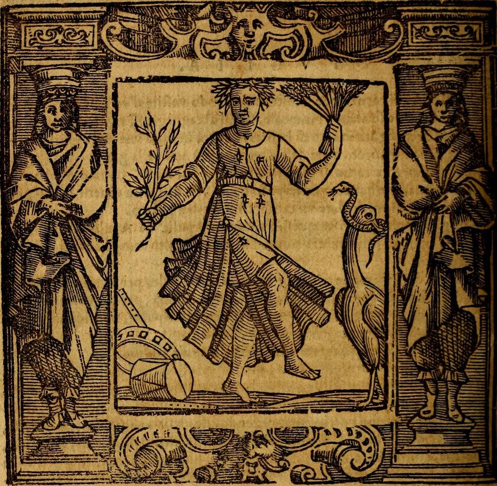 An illustration from Iconologia di Cesare Ripa Perugina ... Nella quale si descrivono diverse imagini di virtù, vitij, affetti, passioni humane, arti discipline, humori, elementi, corpi celesti, prouincie d'Italia, fiumi, tutte le parti del mondo, ed altre infinite materie. Opera utile ad oratori, predicatori, poeti pittori, sculptori, disegnatori, e ad ogni studioso, per inuentar concetti, emblemi, ed imprese, per diuisare qualsiuoglia appatato nuttiale, funerale, trionfale. Per rappresentar poemi drammatici, e per figurare co'suoi propij simboli ciò, che può cadere in pensiero humano. Ampliata ultimamente dallo stresso autore di CC. imagini, e erricchita di molti discorsi pieni di varia eruditione .., 1613, leaf 393
