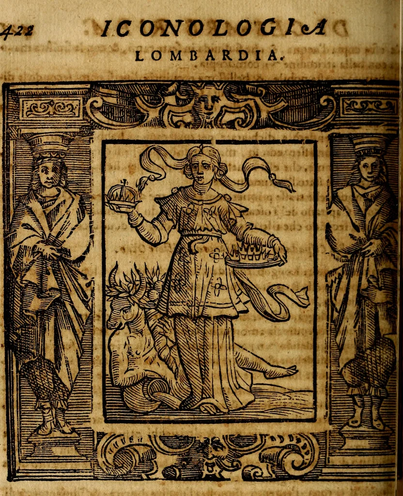 An illustration from Iconologia di Cesare Ripa Perugina ... Nella quale si descrivono diverse imagini di virtù, vitij, affetti, passioni humane, arti discipline, humori, elementi, corpi celesti, prouincie d'Italia, fiumi, tutte le parti del mondo, ed altre infinite materie. Opera utile ad oratori, predicatori, poeti pittori, sculptori, disegnatori, e ad ogni studioso, per inuentar concetti, emblemi, ed imprese, per diuisare qualsiuoglia appatato nuttiale, funerale, trionfale. Per rappresentar poemi drammatici, e per figurare co'suoi propij simboli ciò, che può cadere in pensiero humano. Ampliata ultimamente dallo stresso autore di CC. imagini, e erricchita di molti discorsi pieni di varia eruditione .., 1613, leaf 401